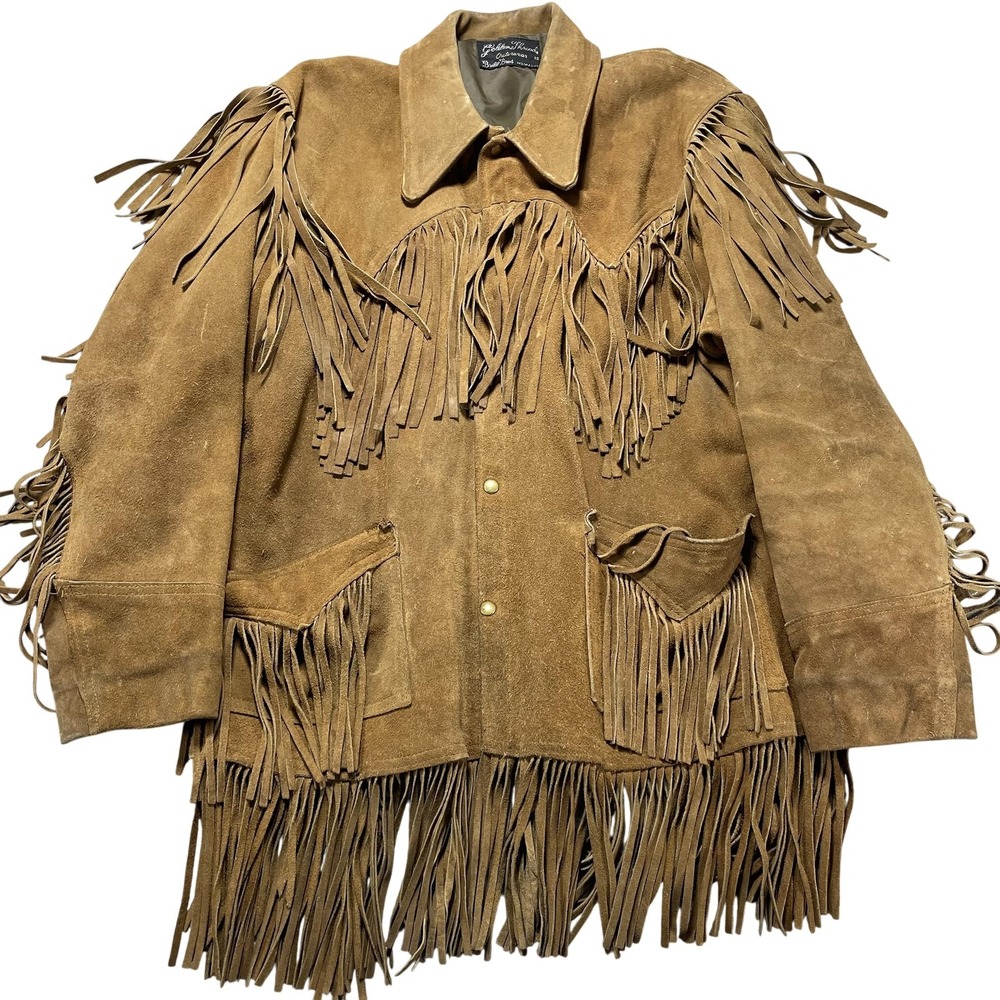 Vintage Golden Thread Jacket Mens 42 Brown Suede Fringe Western Cowboy Biker